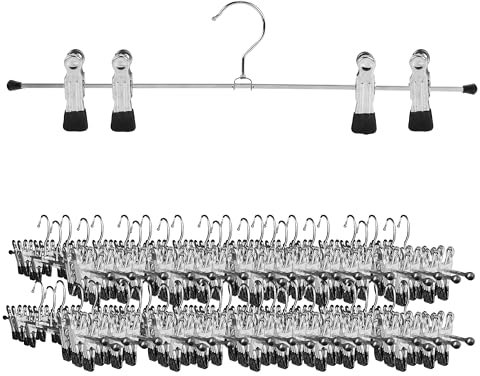 Mawa by Reston Lloyd, platzsparender Hosenbügel mit drehbarem Haken, 4 extra große, verstellbare Hosenclips, 40,6 cm breit, Schwarz, 50 Stück