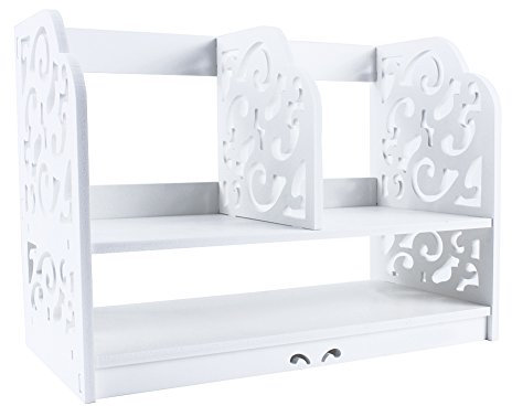 Schreibtisch-Bücherregal im Barock-Stil, 2 Etagen, weiß, für Zuhause, Büro, DIY-Regal für CD- und Buchaufbewahrung, eleganter Präsentationsständer für Schlafsaal, 30 x 21 x 40 cm