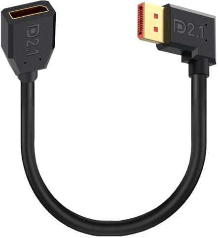 HUHANGGod Câble d'extension DisplayPort DP mâle vers femelle coudé à 90 ° - Câble d'extension Ultra HD - Display Port 2.1 version - Câble d'extension prend en charge 16 K @ 60 Hz, 8 K @ 60 Hz, 15 cm