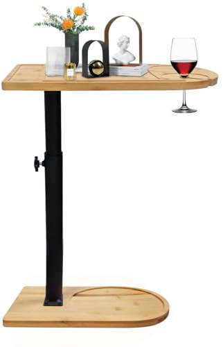 DOKKOME Side Table Height Adjustable Coffee Small Mobile 360° Rotatable Living Room Sofa Table for Bathtub Balcony