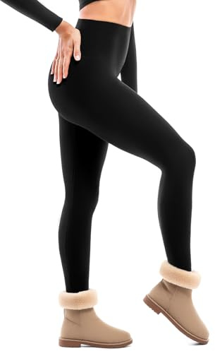 Sanpetix Thermo Leggings Damen Gefüttert Thermohose High Waist, Verdickte Warme Leggings Winter Schwarz M