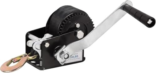 Cabrestante para remolque de barco, de 800 lb, manual, con gancho resistente y correa negra de 5 m/16,4 pies, con manivela y trinquete, relación 3,2:1, 1 velocidad conmutable, 2 vías, para remolque