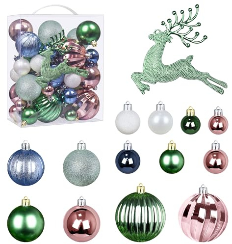 Gaoyong Weihnachtsbaumkugeln, 50PCS Christbaumkugeln, Grüne Weihnachtskugeln, Christbaumschmuck, Geeignet für das Feiern von Weihnachten mit Familie und Freunden