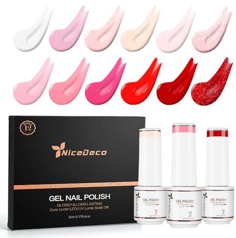 Nicedeco Semipermanente Kit, 5ml Smalto Semipermanente 12 Colori Gel Unghie UV LED Soak Off Gel Nail Polish Smalto Unghie Lunga Durata Nail Art Manicure - SET12-9