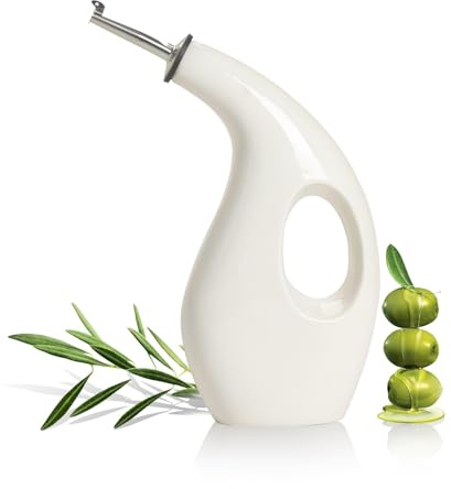 distributeur huile d'olive en céramique pour cuisine, recipient huile d olive de 500 ml avec bec en acier inoxydable, Bouteille Huile Olive rechargeable pour sauce de soja de café, blanc