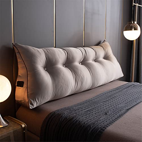 Cojín para Cabecera de Dormitorio Universitario Cojín Grande con Forma de Cuña para Respaldo Almohada Triangular de Lectura con Funda Extraíble Y Bolsillos Laterales Gris 90 X 20 X 50 cm