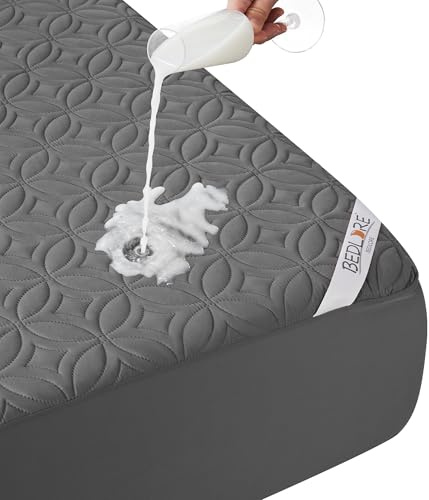 BEDLORE Waterproof Mattress Protector King Size, Brushed Microfiber with Upgraded TPU Layer,Extra Deep Pocket, Hypoallergenic, Breathable, Noiseless, Oeko-tex Mattresses Cover (Gray)