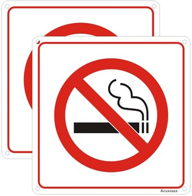 Acuxiaza 2 Pièces Panneau Interdiction de Fumer en Aluminium, 15x15 cm, Adhésif Plaque Interdiction de Fumer et Vapoter, Réfléchissant Métal, pour Intérieur/Extérieur