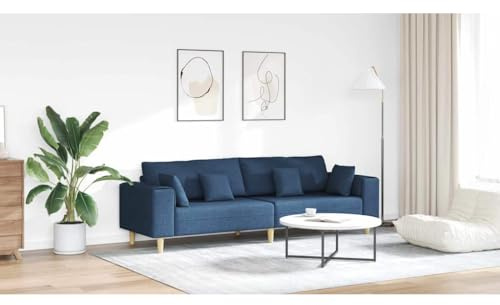 YuuSsea tygsoffa med kudde blå 208 cm, modern 3-sitsig bäddsoffa av ventilerande polyester, bekväm vardagsrumsoffa med träfötter