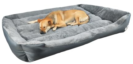 Holywarm Premium Calming Dog & Cat Bed - Soft Anti-Anxiety Pet Sofa with Non-Slip Bottom, Machine Washable for Labrador, German Shepherd, Golden Retriever, Teddy, and More (Grey, L)