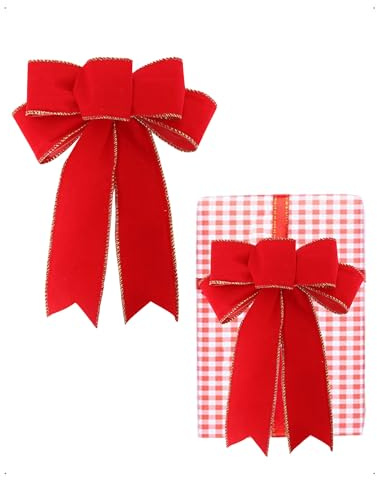 SanKristo 20 x 24 cm Grandes Rojos Lazos Terciopelo navideños, Arcos Puertas, árboles, Coronas, Embalaje Fiestas, árbol Navidad Chimenea Puerta Entrada Decoraciones Regalos Manualidades cumpleaños
