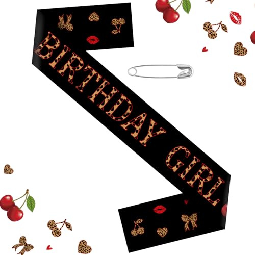 Aposwow Cheetah and Cherry Birthday Decorations - Cheetah Print Cherry Theme Birthday Girl Party Sash, Girls Night Women Birthdays Party Decoration Supplies