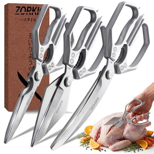 Kitchen Scissors Set Silver 3PCS, Heavy Duty Poultry Shears Kitchen Shear for Food Chicken Scissor All Purpose,Japan Meat Cutting Scissors, Bones Food Cooking Shears, Gifts for Men Women Mom Dad
