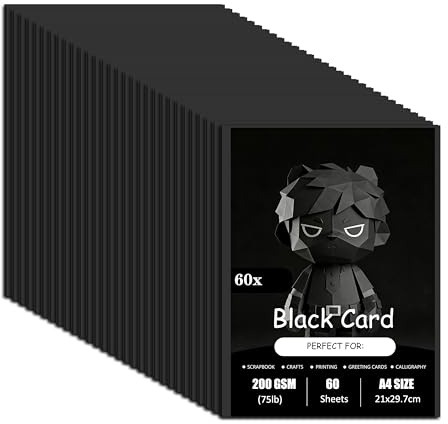 60 Blatt Tonpapier Schwarz, A4 200g/m² Tonkarton | Bastelkarton für Malen Kartenherstellung Einladungen Scrapbook Basteln, 21 x 29.7cm