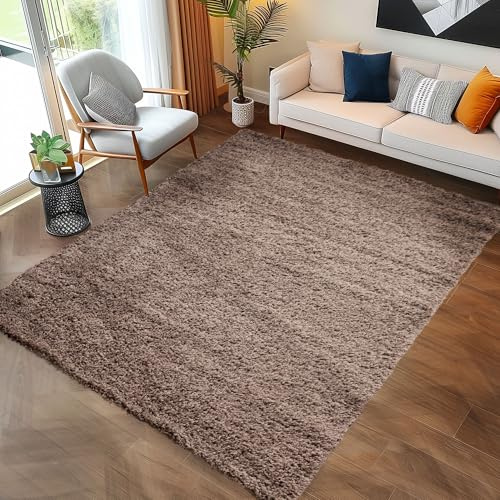 Carpettex Hochflor Teppich Wohnzimmer 120 x 170 cm Taupe - Flauschiger Teppich Extra Weich und Pflegeleicht - Shaggy Teppich Modern Einfarbig Design - Teppich für Schlafzimmer, Esszimmer und Küche