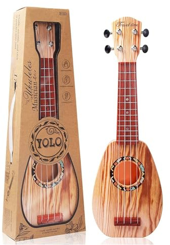 YOLOPLUS+ 17 Inch Kids Ukulele Guitar Toy 4 Strings Mini Children Musical Instruments Educational Learning Toy for Toddler Beginner Keep Tone Anti-Impact Can Play with Picks/Strap/Primary Tutorial