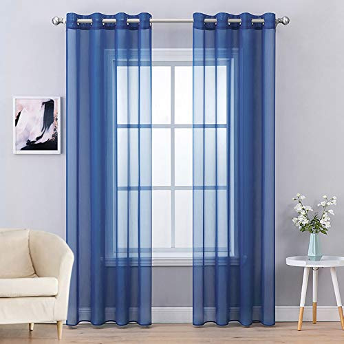 MIULEE Gardinen Voile Vorhänge mit Ösen 2er Dunkelblau 140x225cm | Transparente leichte Voile Vorhänge mit Metall Ösen, lichtdurchlässig, modern elegant für Wohn- und Schlafzimmer