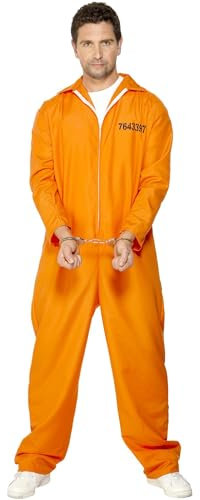 Smiffys Escaped Prisoner Costume, Orange with Boiler Suit, Cops & Robbers Fancy Dress, Adult Dress Up Costumes