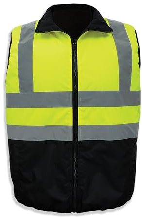 Global Glove High-Visibility Safety Vest, Reversible Solid Black Interior, Insulated and Windproof Workwear, XL