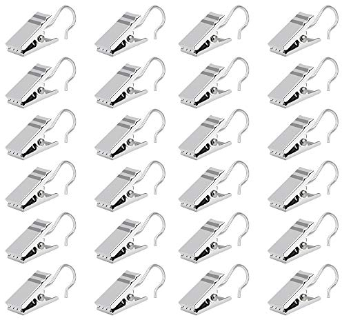 TANCUDER 100 Stück Edelstahl Clips Haken Metall Gardinen-Clips Multifunktions Vorhang Clips Seilklammern für Seilspanngarnituren, Aufhängen von Duschvorhängen, Fotos, Karte, Tuch (Silber)