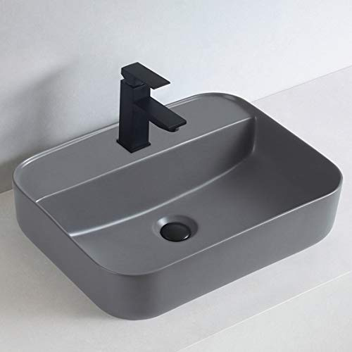 Aufsatzwaschbecken aus Keramik KW8085-50 x 40 x 13 cm - Farbe:Grau Matt, Pop-up:Ohne Ablaufgarnitur