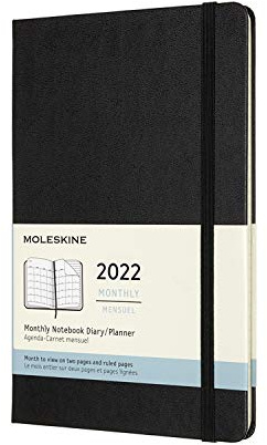 Moleskine, Agenda Mensile 2022, Planner Mensile 12 Mesi, Monthly Notebook con Copertina Rigida, Formato Large 13 x 21 cm, Colore Nero, 128 Pagine