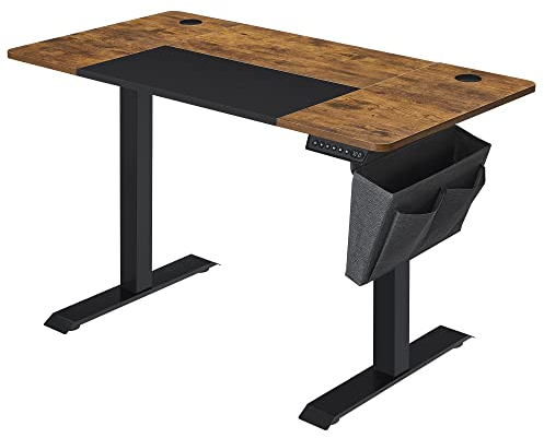 SONGMICS Höhenverstellbarer Schreibtisch elektrisch, 120 x 60 cm, stufenlos verstellbar, Memory-Funktion mit 4 Höhen, vintagebraun-tintenschwarz LSD015X01