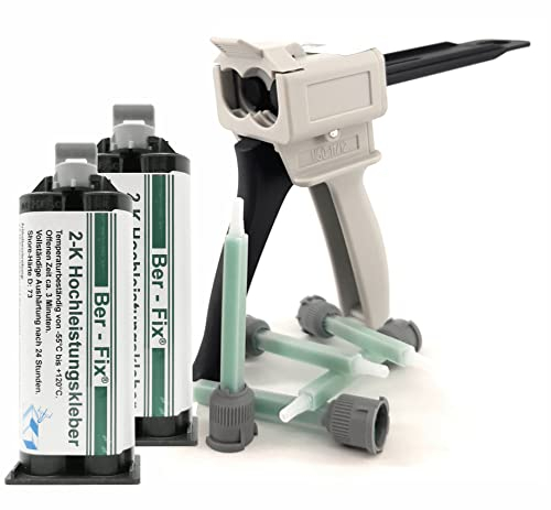 Ber-Fix 2K Hochleistungskleber EXPRESS 3 Min 2K Kleber Kunststoff 2K Metallkleber Extra Stark 2x 50g für Kartuschenpresse + Pistole + 10 Spitzen