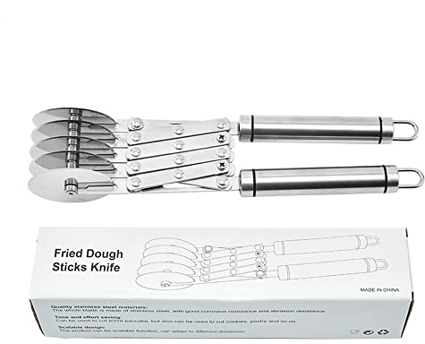MOCMTJSK Stainless Steel 5-Wheel Fried Dough Sticks Knife, Cake Cutter, Retractable Manual Pizza Hob, Multi Wheel Cutting Knife
