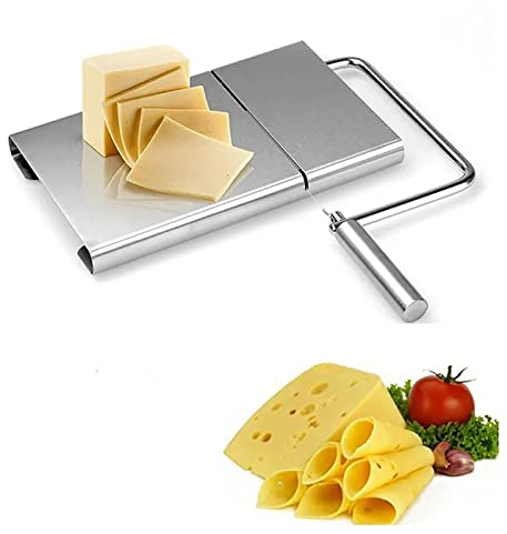 THREMA Käseschneider, Schneidebrett Aus Metall Für Käsehobel Mit 5 Ersatzdrähten, Ergonomisches Griffdesign, Schadet Dem Schreibtisch Nicht, Zum Schneiden Von Käse, Butter, Gemüse Und Mehr