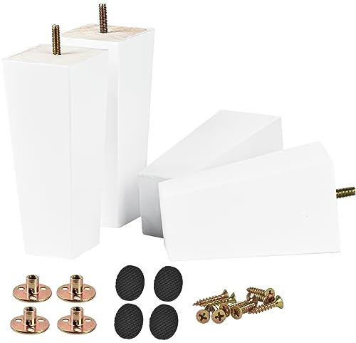15 cm, möbelfötter i trä, Btowin, 4 stycken, vita, massivt trä, pyramid, bordsben, möbelben med förborrade M8-bultar och monteringsplattor och skruvar för skåp, soffa, säng, ottoman