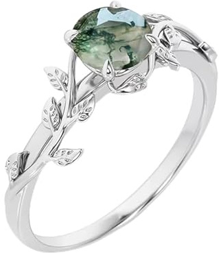 Shusukue Moosachat Ringe für Damen Silber 925 Vorsteckring Heilstein Ring mit Achat Stein 9# Silberschmuck