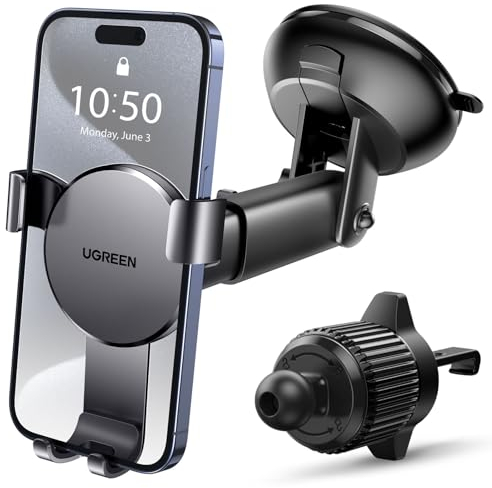 UGREEN Handyhalterung Auto 2 in 1 Schwerkraft Kfz Handyhalterung Lüftung und Saugnapf Handyhalter Auto kompatibel mit iPhone 16 15 Pro Max Plus 14 13 Galaxy F34 S23 Huawei Mate 60 Pro usw.