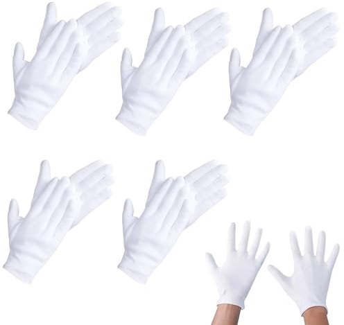 aqlbhz 5 Pairs White Cotton Gloves, Cotton Gloves for Eczema & Dry Hands (L)
