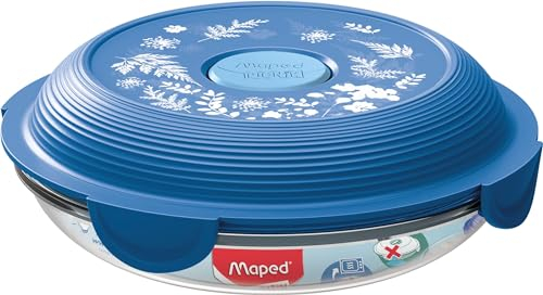 Maped PICNIK - Glas-Lunch-Teller CONCEPT ADULT 700 ml - cyanotype - Teller aus Glas mit wasserdichtem Deckel - Mikrowellen-, Backofen- und Geschirrspülmaschinenfest
