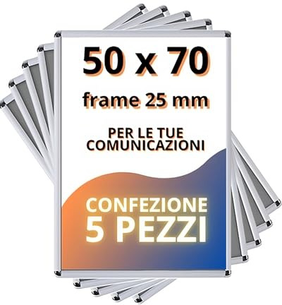 Generico 5 Pezzi Cornice a scatto 50x70 cm 25mm Profilo in Alluminio, Porta Poster, angolo tondo e Protezione trasparente anti-riflesso