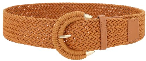 SUOSDEY Rattan-Flechtgürtel für Damen, breiter Taillengürtel für Kleider, gewebter Boho-Gürtel mit halbkreisförmiger Schnalle