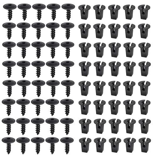 40 Stück Blechschrauben M5x16mm, Karosserieschrauben Schwarz, Blechschrauben mit Dichtung, Schrauben Selbstschneidend Metall für Auto Kotflügel Radabdeckung Stoßstange, Kompatibel mit Audi, VW