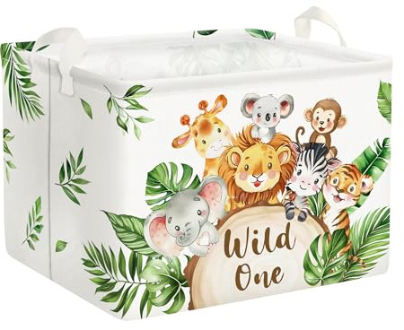 Clastyle Panier Rangement Bébé Animaux Tropical Corbeille à Linge Sale Pliable Garçon Fille pour Vêtement Boite de Rangement Jouet pour Salle de Bain Chambre à Coucher, Lion Sauvage, 40x30x30 cm