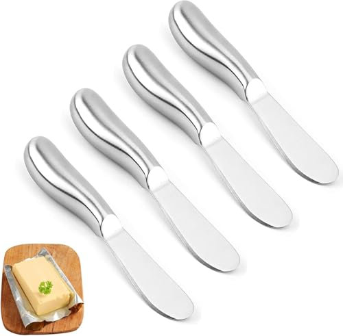 Yitobici Coltello da burro, tagliaburro in acciaio inox, coltello da dessert per marmellata, burro, panna, formaggio, 4 pezzi