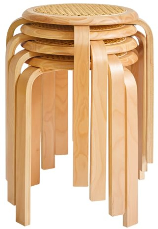 IBUYKE Surface de la Chaise à Rat Set de 4 chaises à Manger, Chaise en Bois avec Mat antidérapant, chaises à empiler pour Les salles de Classe, Votre Cuisine, Nature RF-753-4