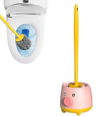 Escobilla de inodoro y soporte – Escobilla de inodoro y soporte, cepillos de inodoro flexibles y soporte | Juego de cepillos de baño con diseño de animales de dibujos animados