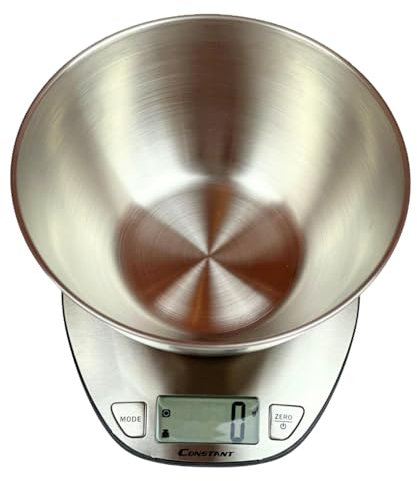 Knakasaki Bascula de Cocina Digital con Tazón - Balanza Electronica de Alimentos - Escala Electronica con Cuenco de Acero Inoxidable de Color Gris - Peso de 5kg / 1g