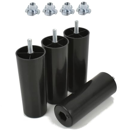 woplus 4er Set Möbelfüße aus Kunststoff Rund H: 150 mm Schwarz Ø 50 mm Mit Einschlagmuttern