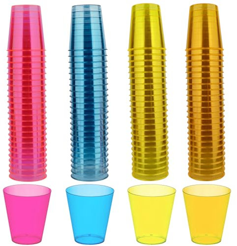 Navoys 96 Plastic Neon Shot Glasses - 30ml, Reusable, Disposable, Durable, Jager Bomb, Sherry, Shooters - Ideal for Large Parties, Hen Parties, Work, Home