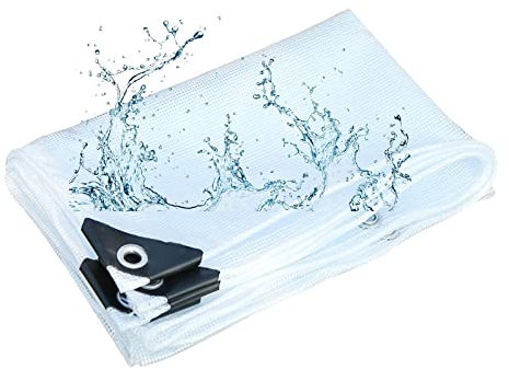 Bâche en PVC transparent résistant aux UV et imperméable avec œillets pour abris de jardin, tentes, balcons et protection Blanc 1,5 x 4 m