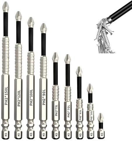 KAIYAYA Juego de 9 puntas de destornillador de alta magnética y juego de brocas antideslizantes 25/50/65/70/75/90/100/120/150 cm