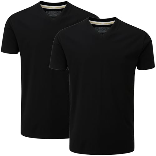 Charles Wilson Paquete 2 Camisetas Cuello Pico Lisas (XL, Black (1024))