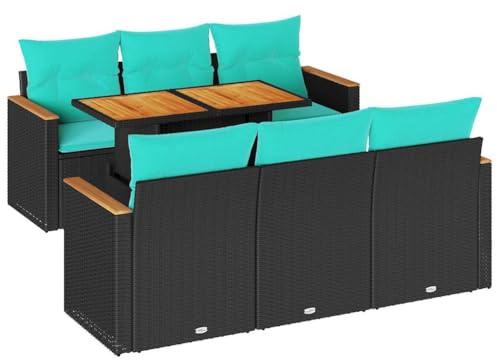 vidaXL Soffgrupp för trädgården med dynor 7 delar svart konstrotting, utomhus soffa set, trädgård lounge inställning, trädgård hörn soffa set