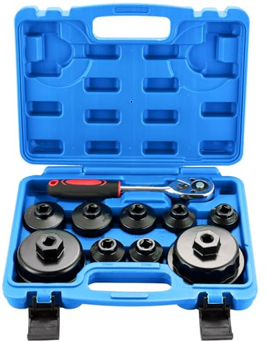 DASBET 10PCS Metric Oil Filter Wrench Socket Set | Includes 24mm to 65mm Low Profile Cap Wrenches for Easy Oil Filter Removal, 3/8 Drive Tool Kit, Compatible with Toyota, BMW, Mercedes, VW